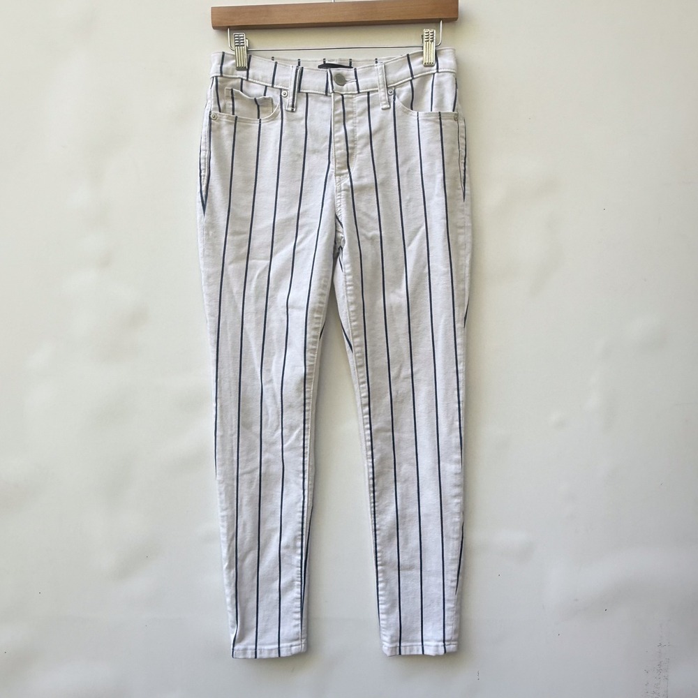 Banana Republic Pinstripe Skinny Jeans Womens 27 White Navy Nautical‎ Chic